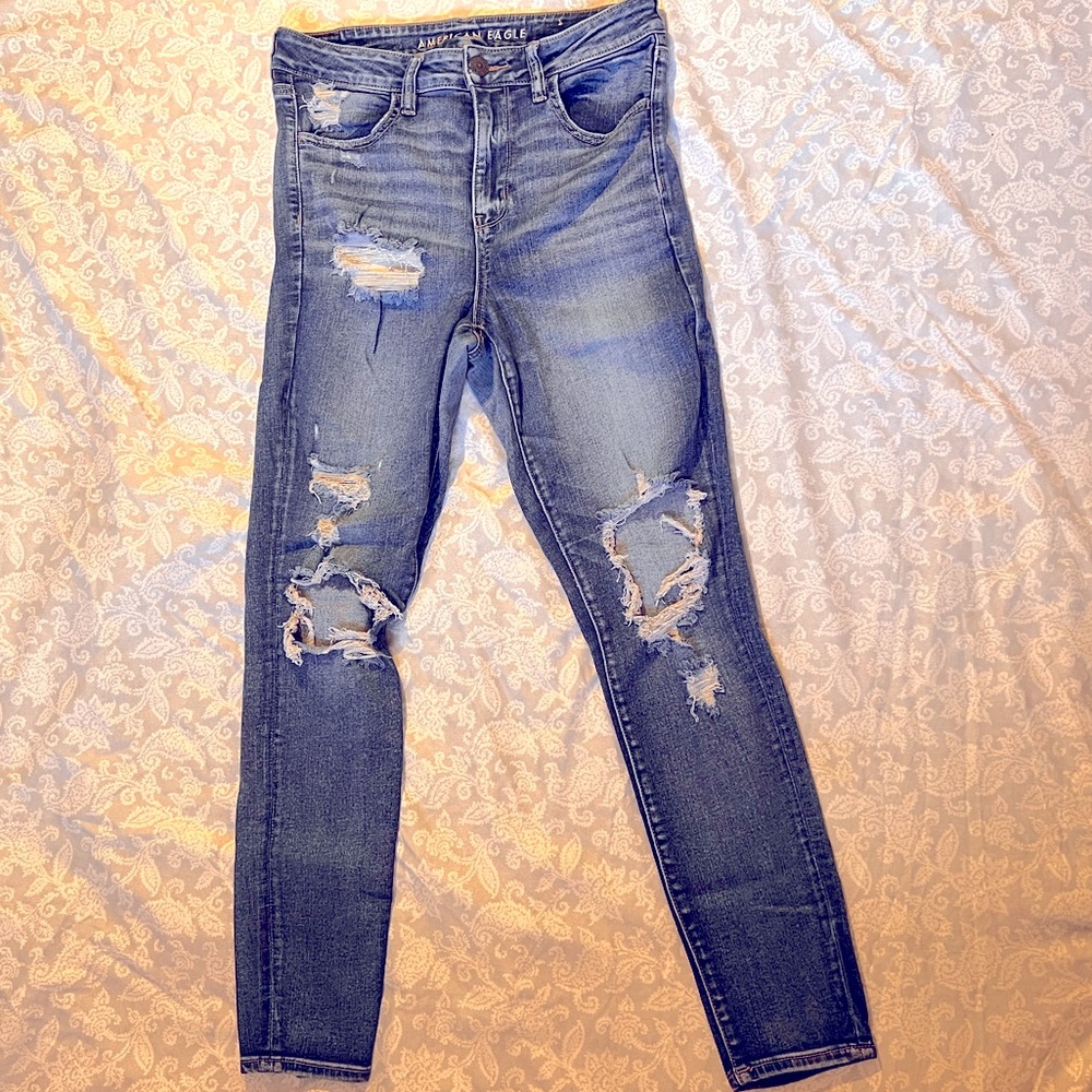 Women’s American Eagle Ripped Blue Jeans, Size:12